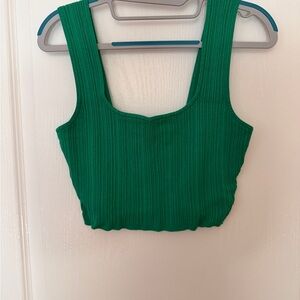 H&M Emerald Green Ribbed Square-Neck Crop Tank